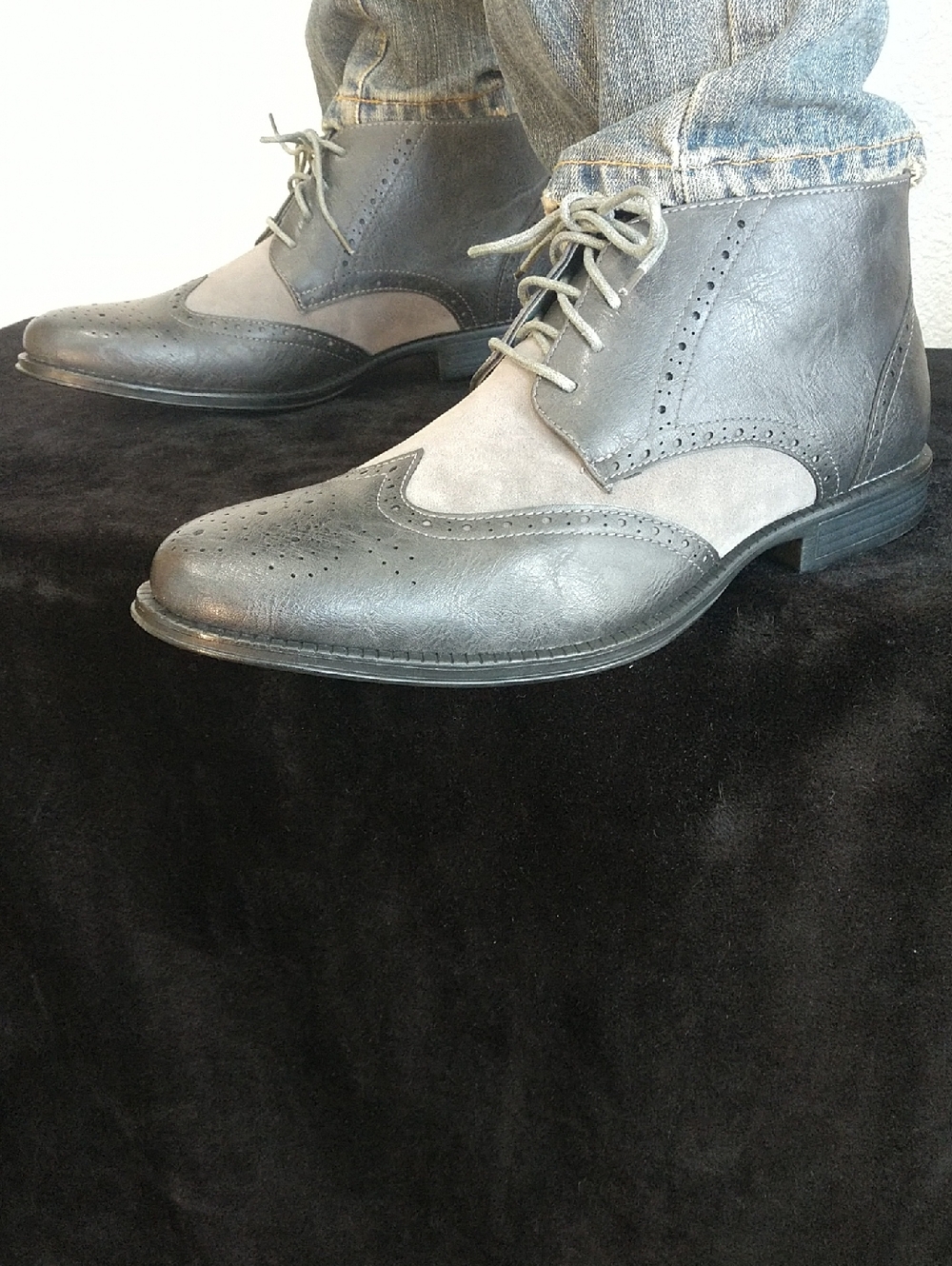 Alpine Swiss Two-Tone Gray and Light Gray Chukka Boots